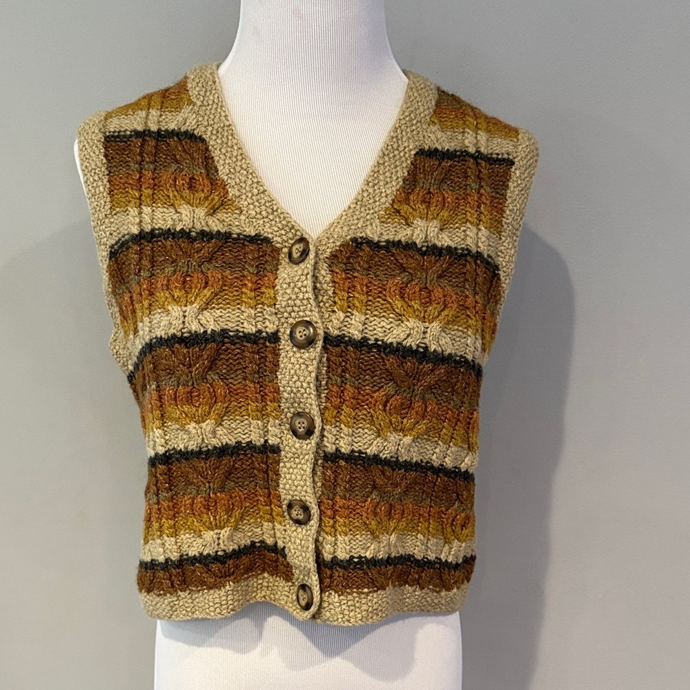 Vintage 80s Liz Claiborne Multicolor Knit Button-Up Sweater Vest- petite small